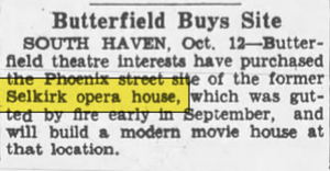 Selkirk Opera House - October 1935 Butterfield Buys Lot